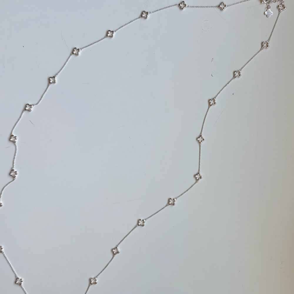 Silver Clover Long Necklace